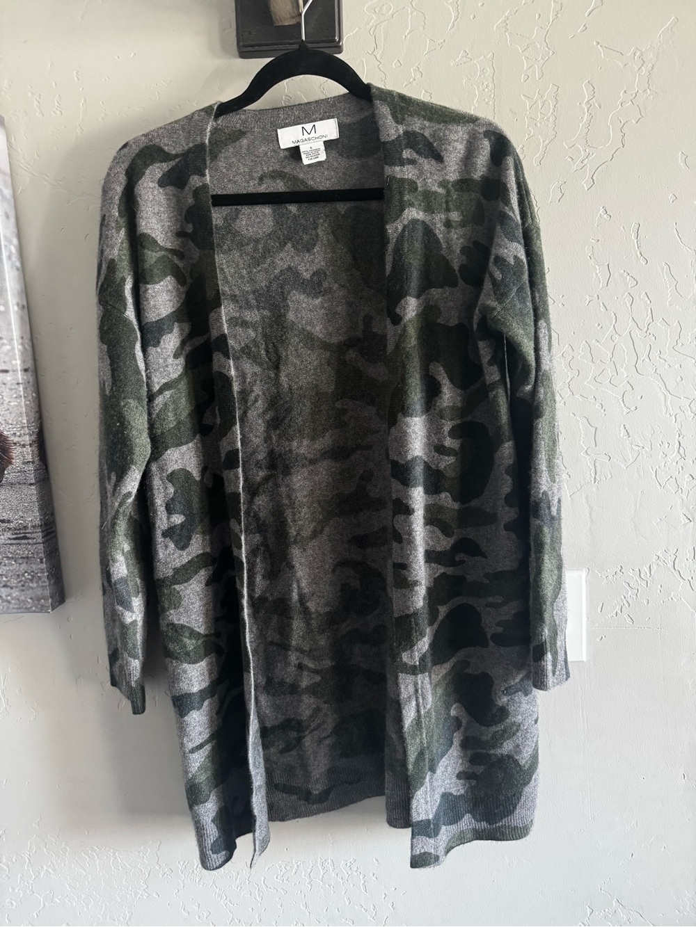 Magaschoni Cashmere Camo Open-Front Cardigan - Gray & Olive